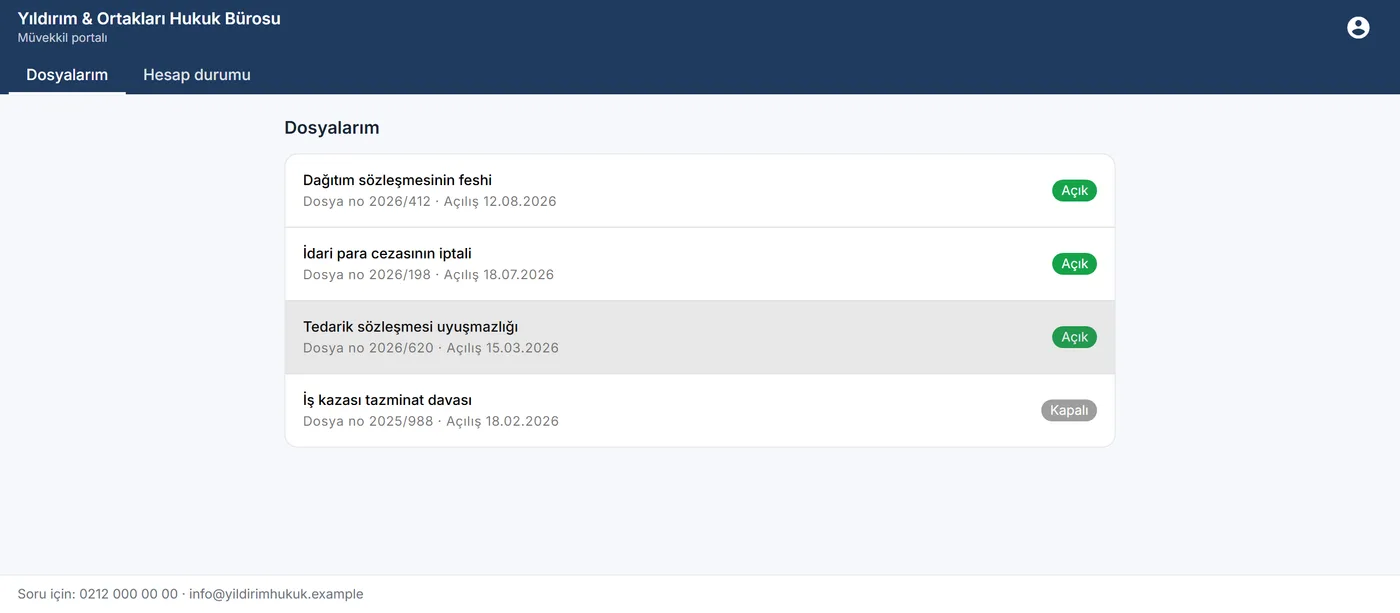 Client portal: the client's own matters and their status