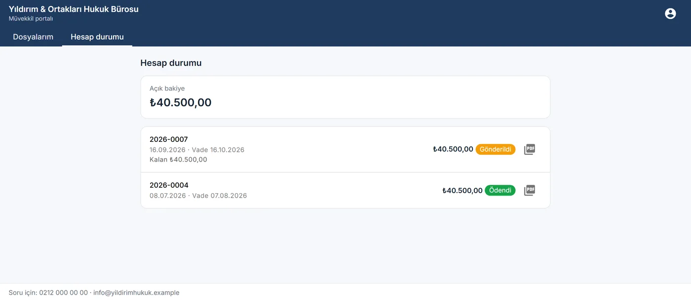 Client portal account page: outstanding balance and statements